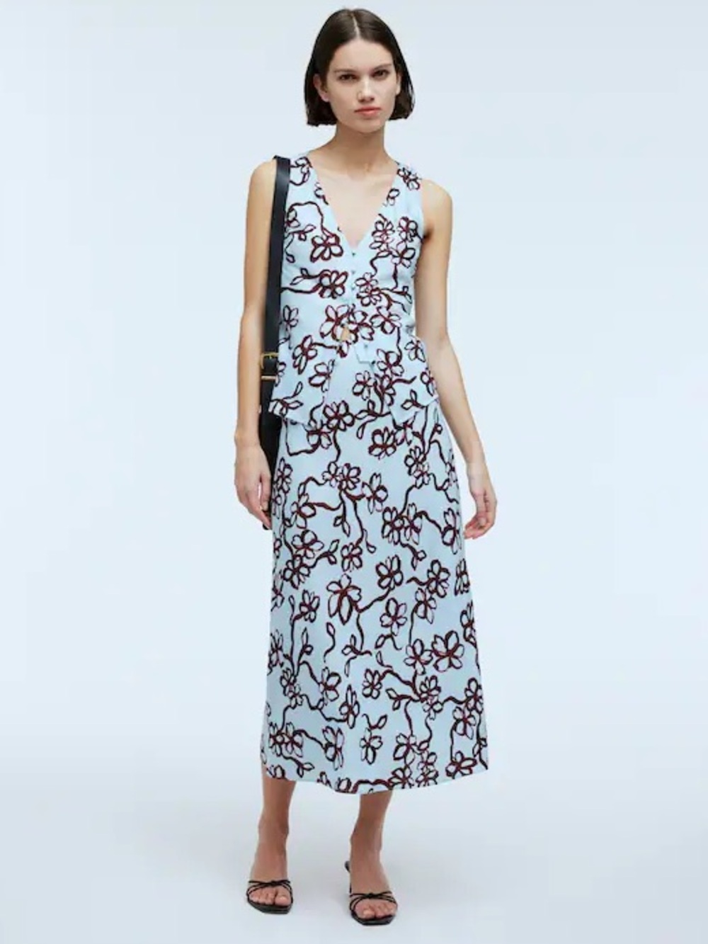 Madewell Layton Midi Skirt & Cutaway Vest Matching Set Blue Gentle Wind Size 8